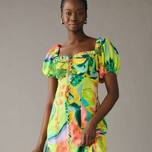 FARM Rio Printed Puff-Sleeve Dress (New with Tags, never worn)